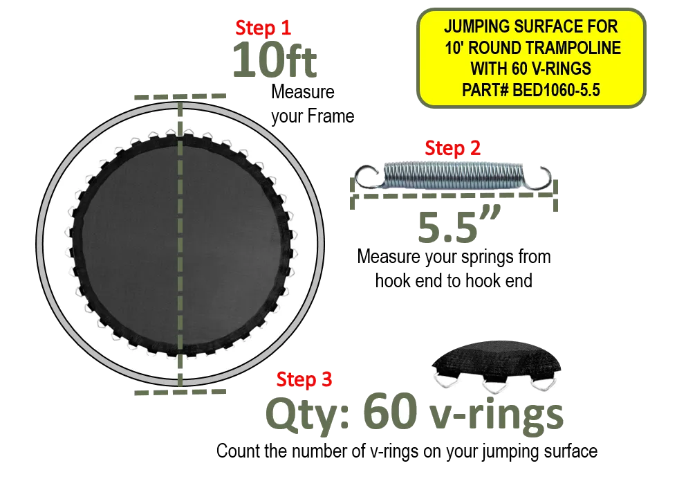 10' ft. Trampoline Jumping Mat With 60 V-rings for 5.5" Springs