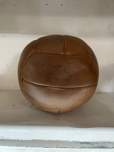 1940s Romanian Leather Medicine Ball #6165