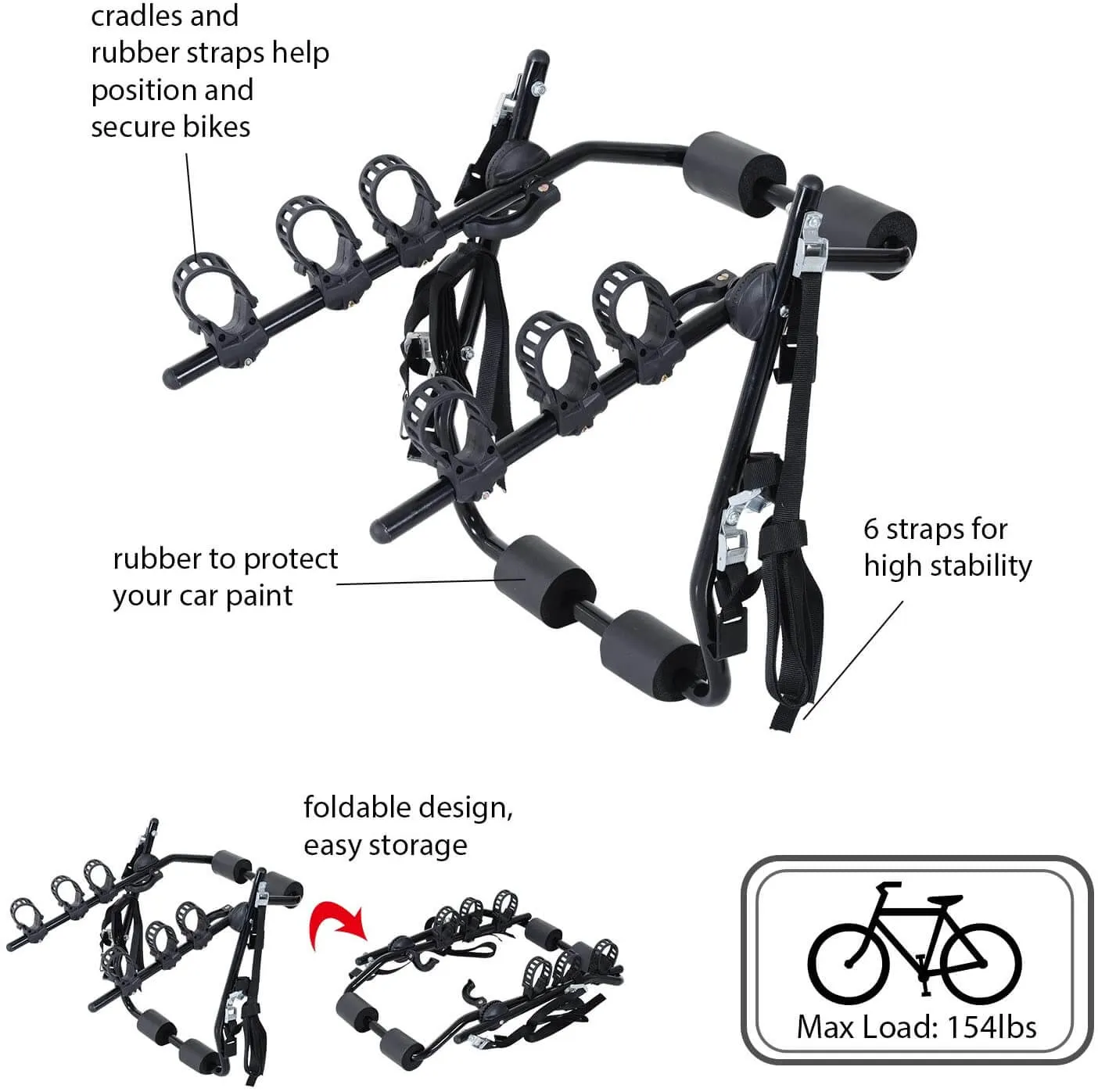 3 Bike Carrier Bicycle Rack Support with Fix Bike Rack Strap