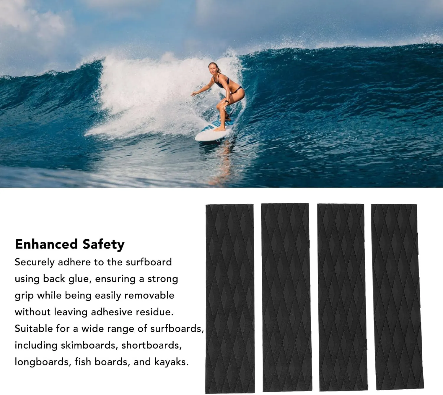 4Pcs Surfboard Front Traction Pads, Surfing Skimboard Deck Traction Pads Surfing Front Traction Anti Slip Pad for Skimboards Kayak