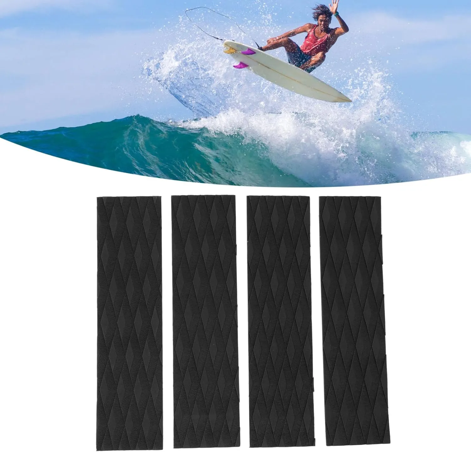 4Pcs Surfboard Front Traction Pads, Surfing Skimboard Deck Traction Pads Surfing Front Traction Anti Slip Pad for Skimboards Kayak