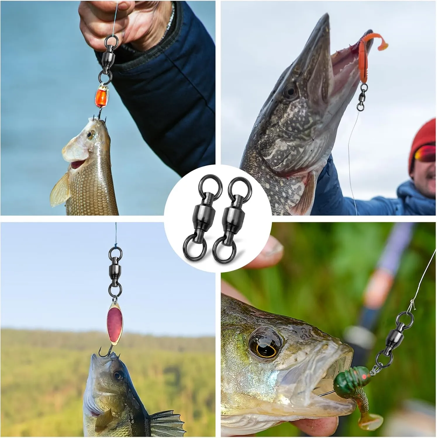 Ball Bearing Fishing Swivels 30/50pcs 0#-10# Swivels Fishing Tackle with Stainless Steel Solid Welding Ring for Saltwater Freshwater High Strength