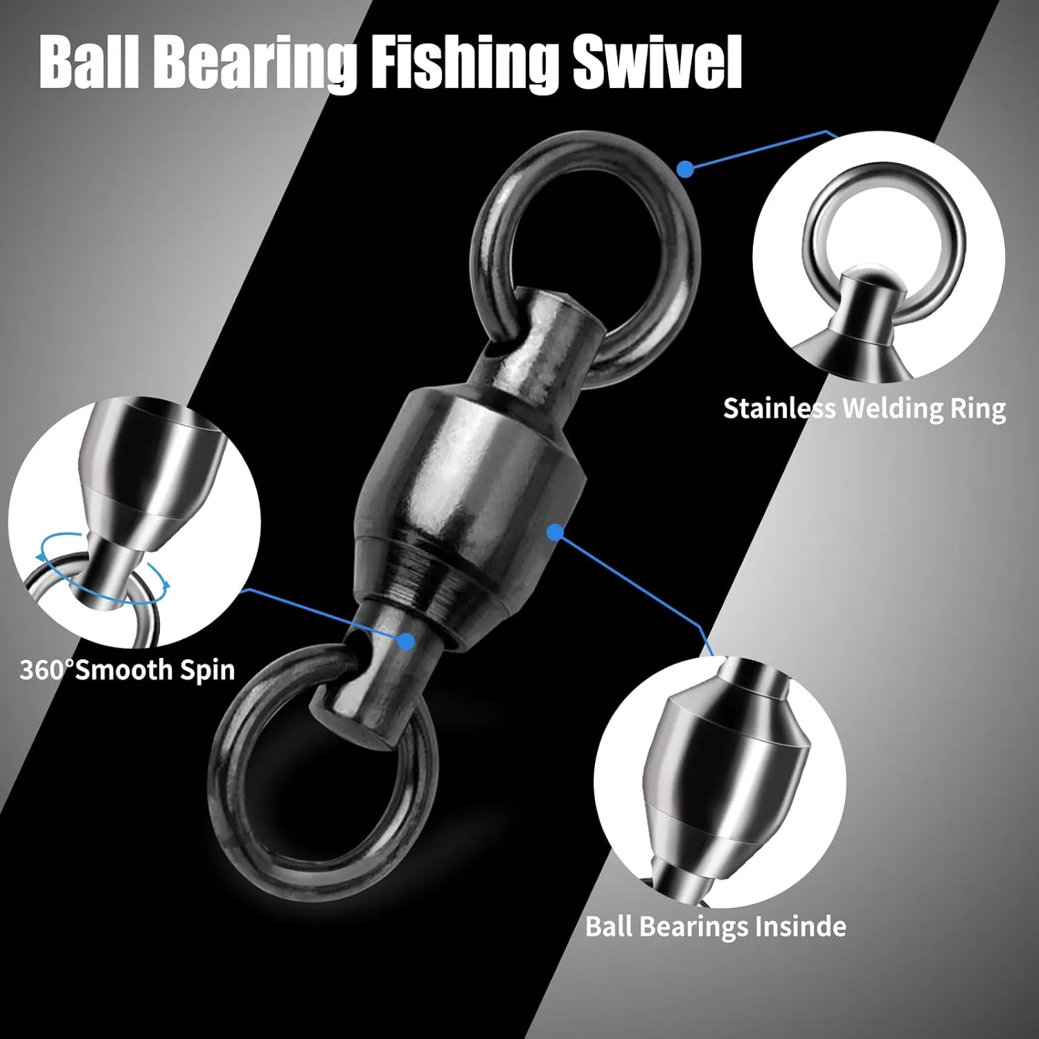 Ball Bearing Fishing Swivels 30/50pcs 0#-10# Swivels Fishing Tackle with Stainless Steel Solid Welding Ring for Saltwater Freshwater High Strength
