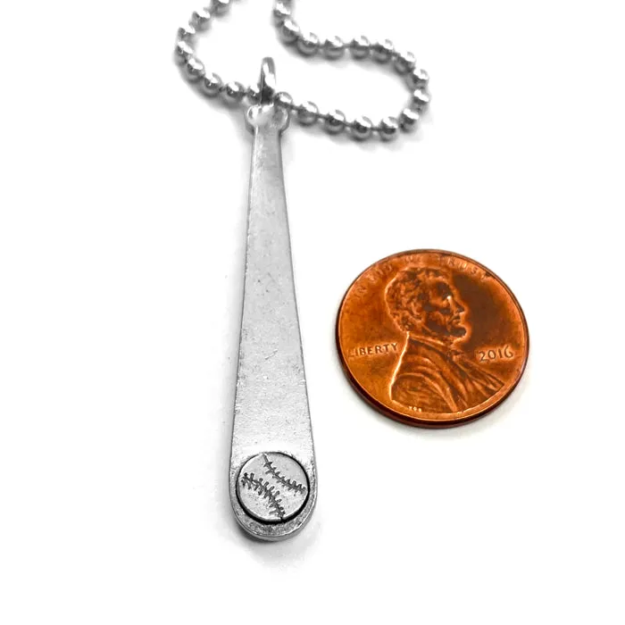 Baseball Softball Bat Necklace Antique Silver Ball Chain