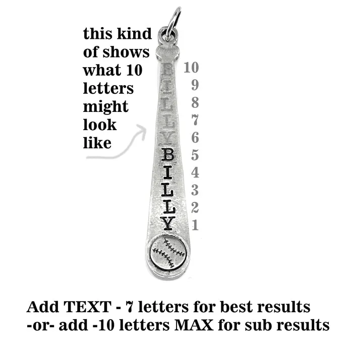 Baseball Softball Customize Name Bat Necklace Antique Silver
