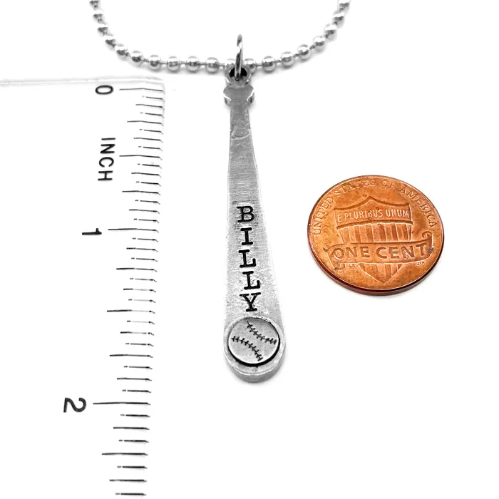 Baseball Softball Customize Name Bat Necklace Antique Silver