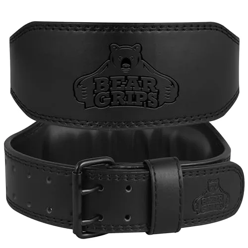 Bear Grips Weight Lifting Belt 7mm Weightlifting Belt Padded Gym Belt Double Prong Squat Belt Leather Workout Belt Powerlifting Deadlift Belt Back Support Exercise Belt Training Cinturon Black - XS