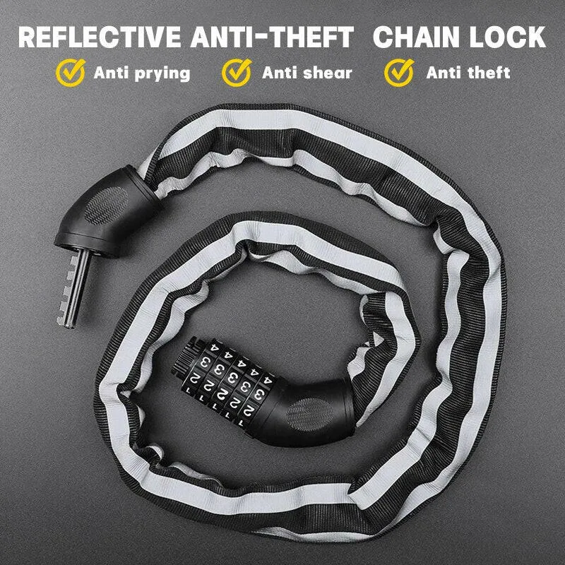 Bike Lock Portable Password MTB Road Bicycle Padlock Reflective High Security Anti-Theft Cycling Chain Lock Bike Accessories