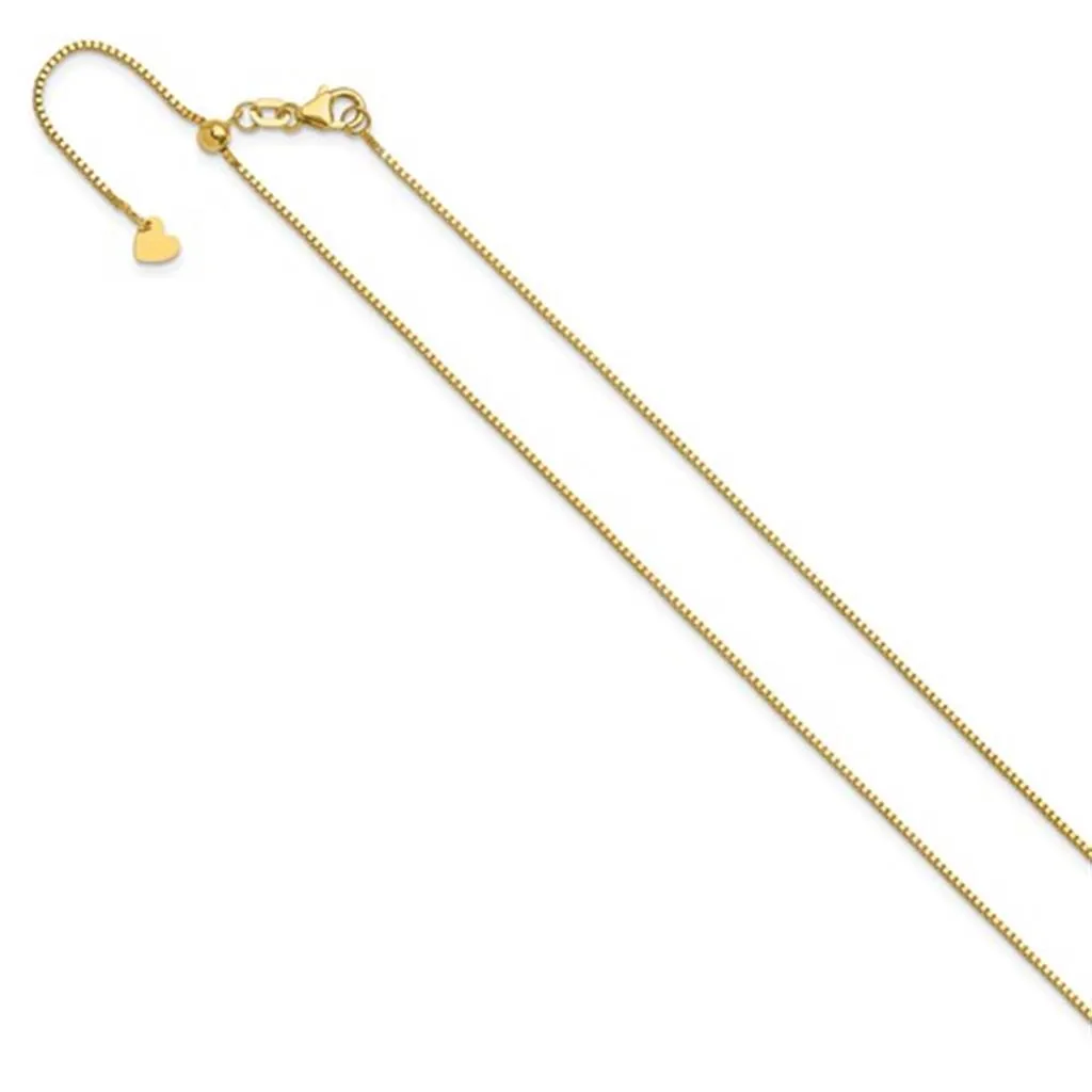 Box Adjustable Link Chain 14 Karat Gold Yellow 0.9 MM Wide 22' In Length