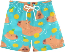 Boys Swim Trunks Capybara Surfing Swimwear Quick Dry Bathing Suit Colorful Beach Board Shorts
