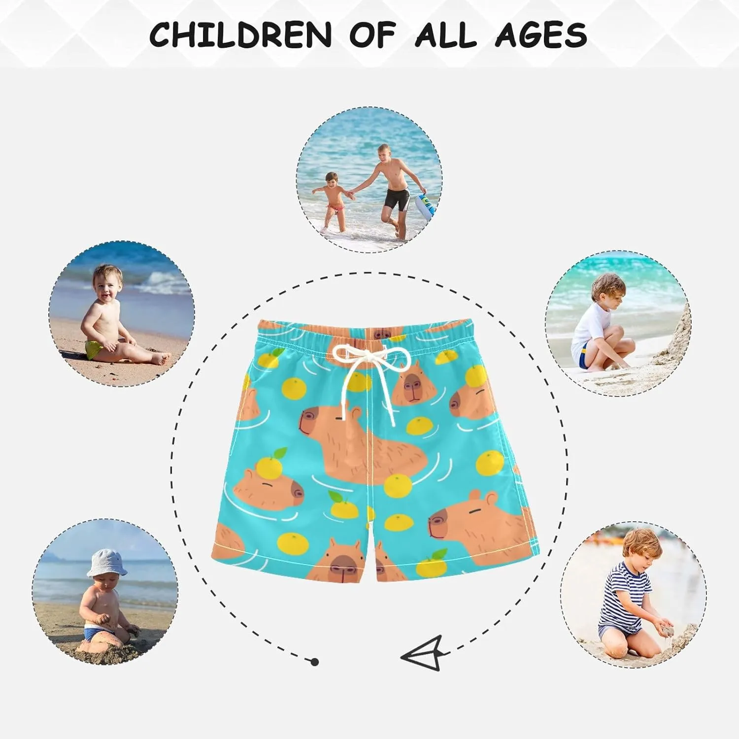 Boys Swim Trunks Capybara Surfing Swimwear Quick Dry Bathing Suit Colorful Beach Board Shorts
