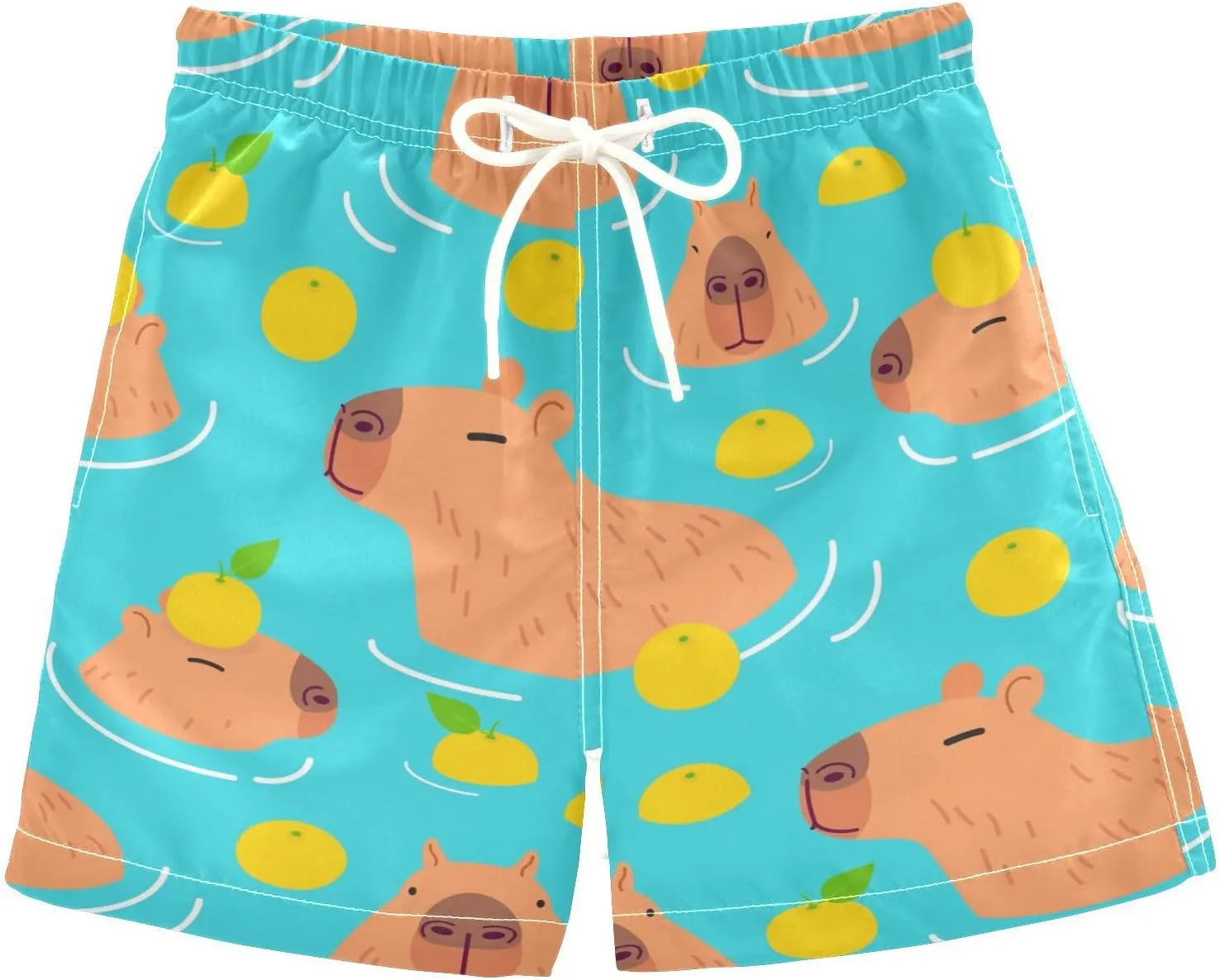 Boys Swim Trunks Capybara Surfing Swimwear Quick Dry Bathing Suit Colorful Beach Board Shorts