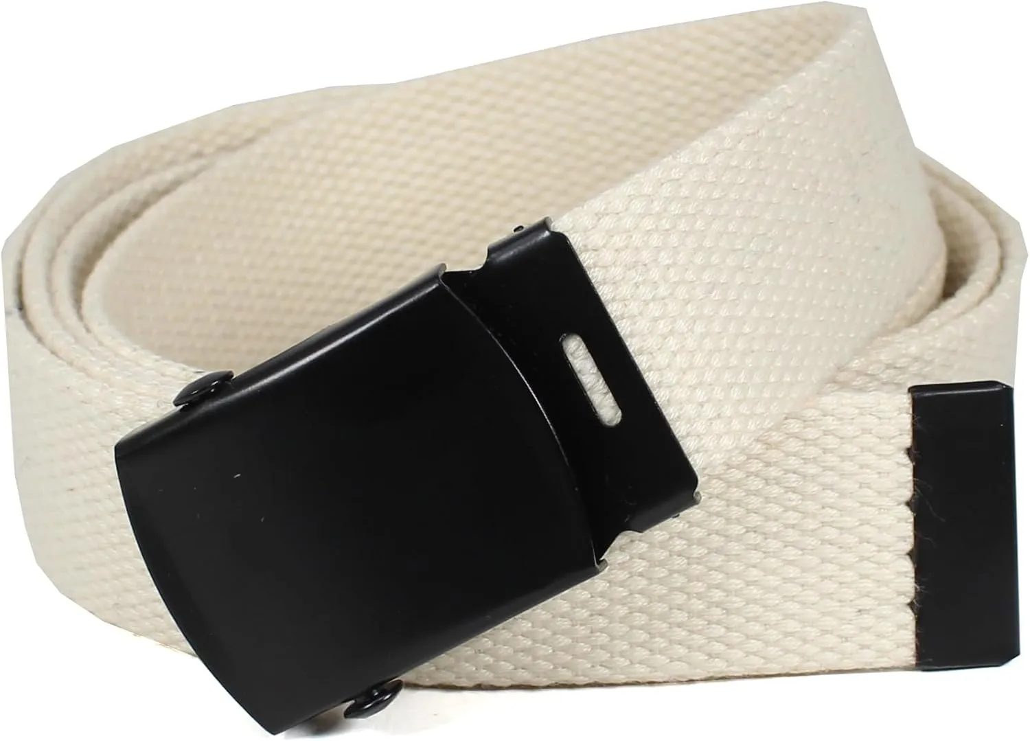 Canvas Web Belt Military Style with Black Buckle and Tip 56" Long Many Colors