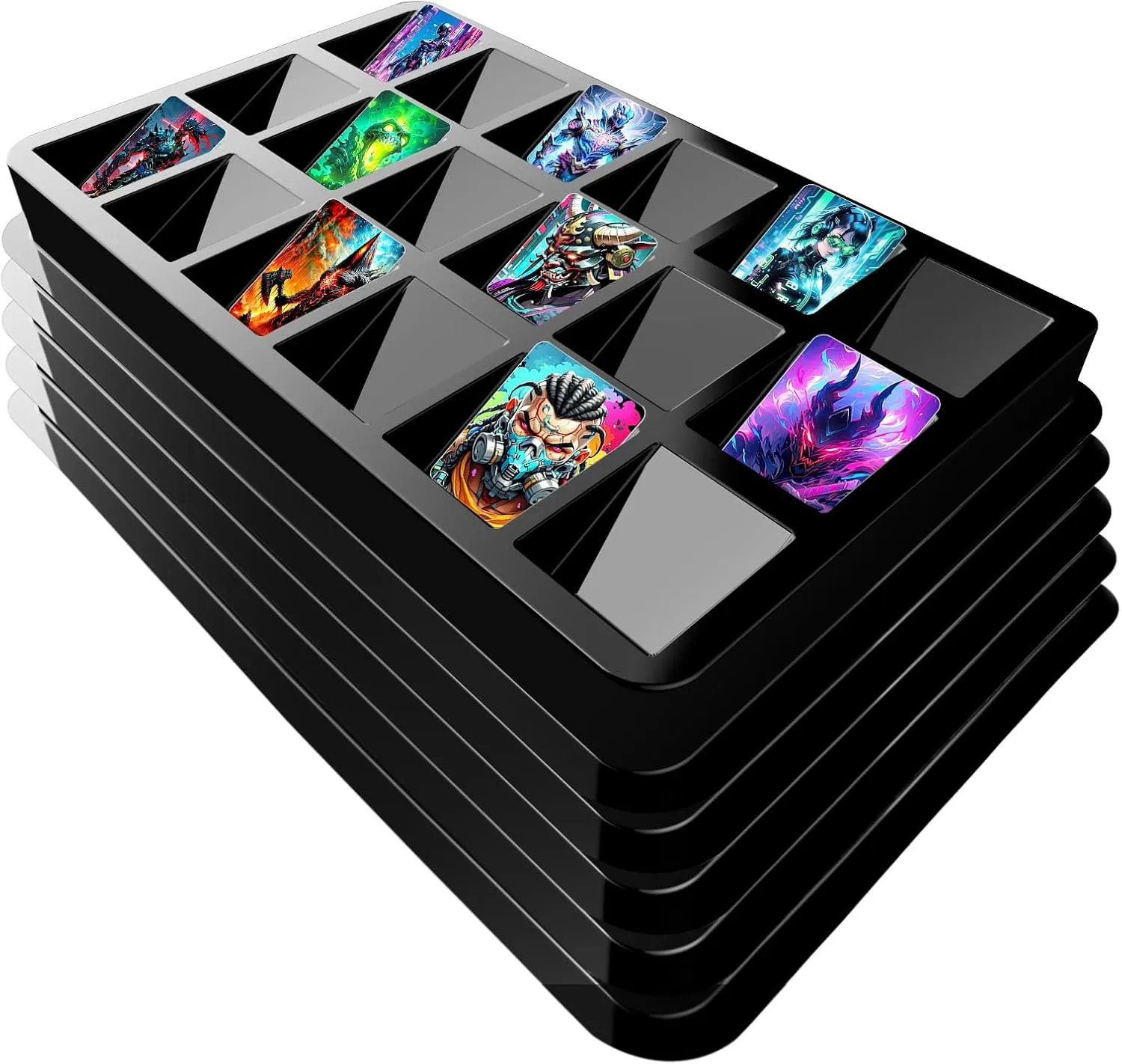 Card Sorting Tray 5ct  Stackable Trading Card Organizer Display Case, 18-cell Organize and Sort TCG Cards, Durable and Convenient Storage Solution