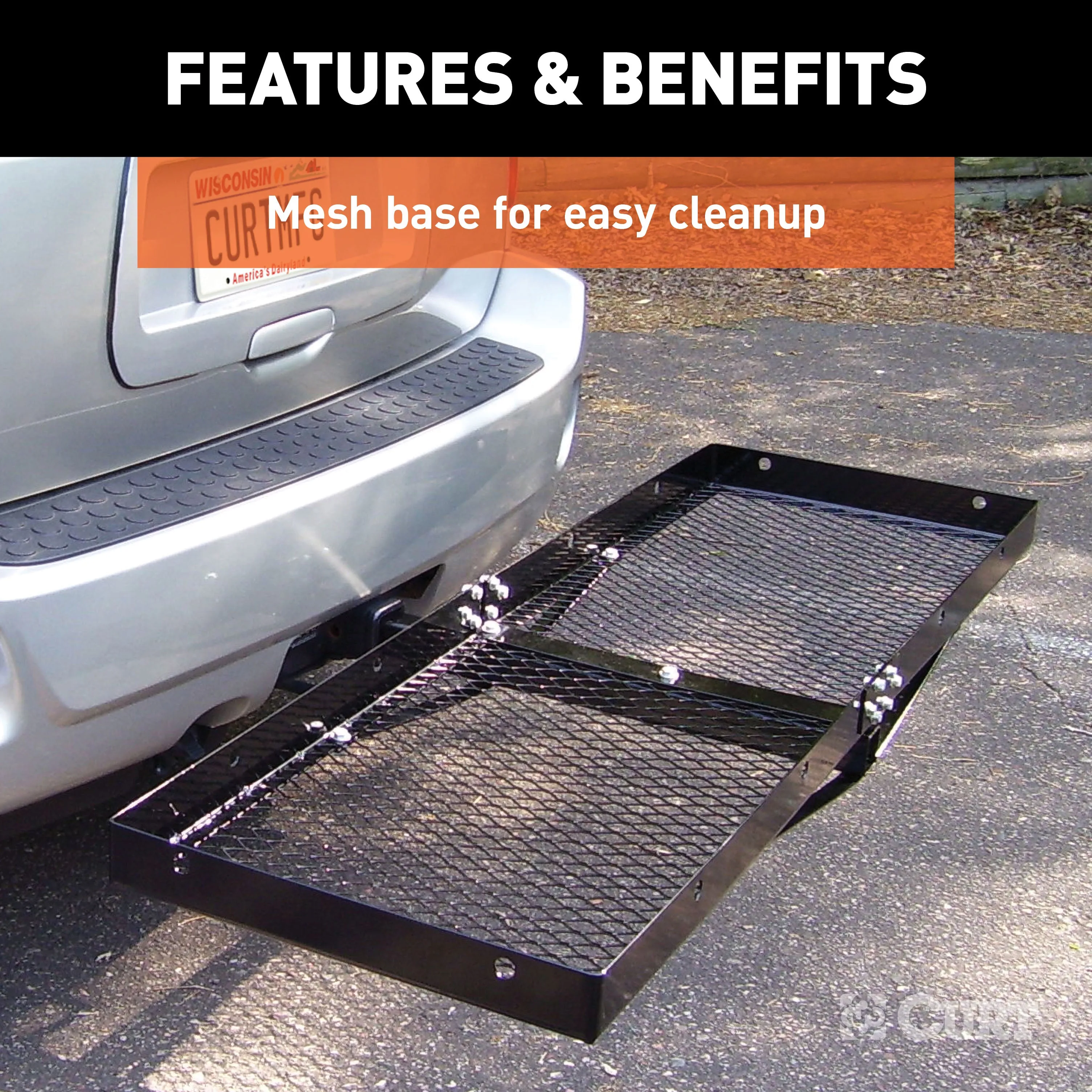 CURT 18109 60in. x 20in. Black Steel Tray Cargo Carrier (Folding 2in. Shank; 500 lbs.)