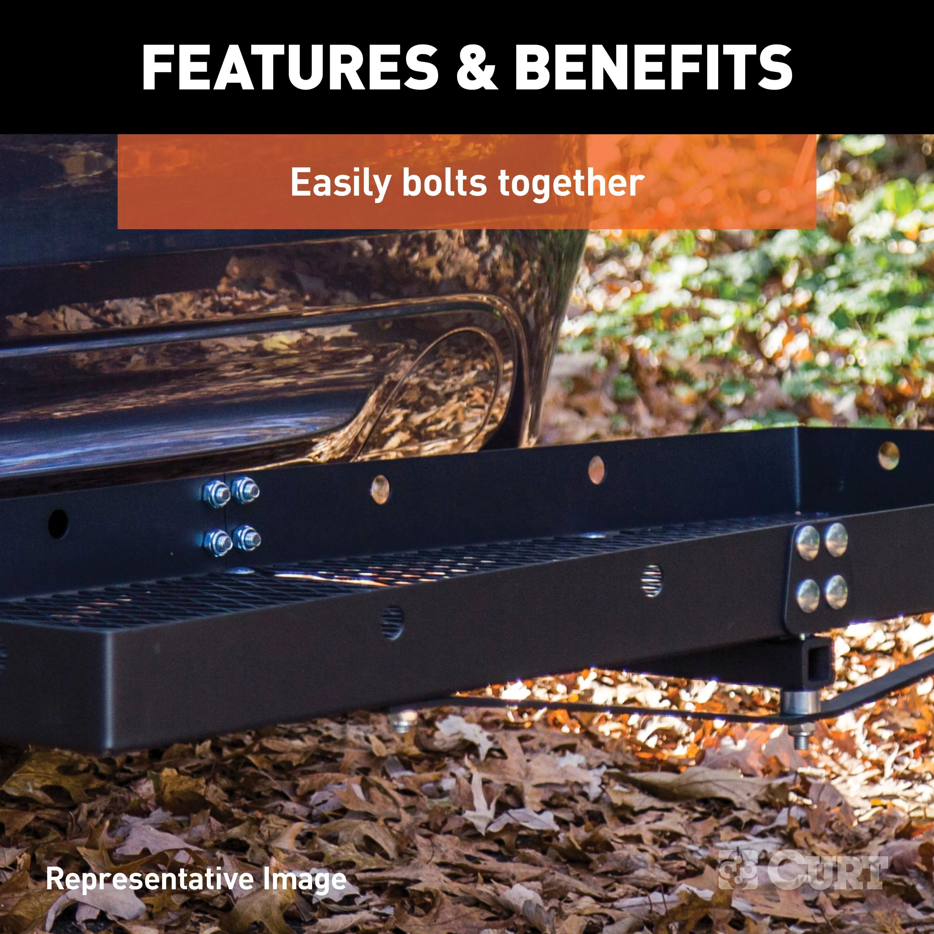 CURT 18109 60in. x 20in. Black Steel Tray Cargo Carrier (Folding 2in. Shank; 500 lbs.)