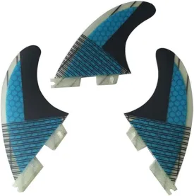 Fiberglass Honeycomb Surfboard Fin (3) Glass Flex Thruster Surf Fin Set (Double Tabs II Plug Style G5 Size) - Tri Fin Thruster Set Surfboard fins G5 M Size Surfing fins (Blue)