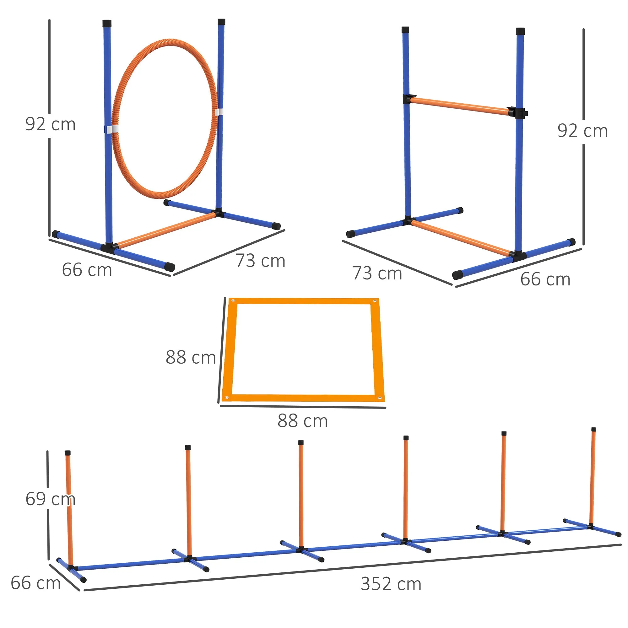 Five-Piece Dog Agility Equipment Set with Weave Poles Jump Ring Hurdle Pause Box Training Shorts Bag Orange