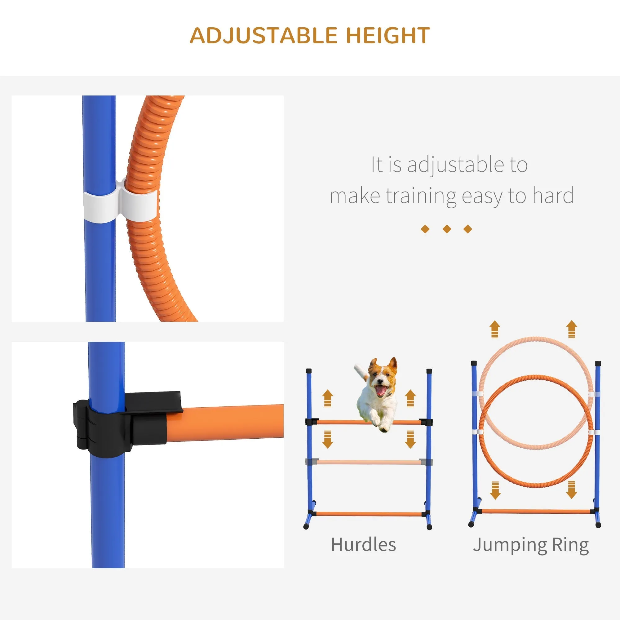 Five-Piece Dog Agility Equipment Set with Weave Poles Jump Ring Hurdle Pause Box Training Shorts Bag Orange