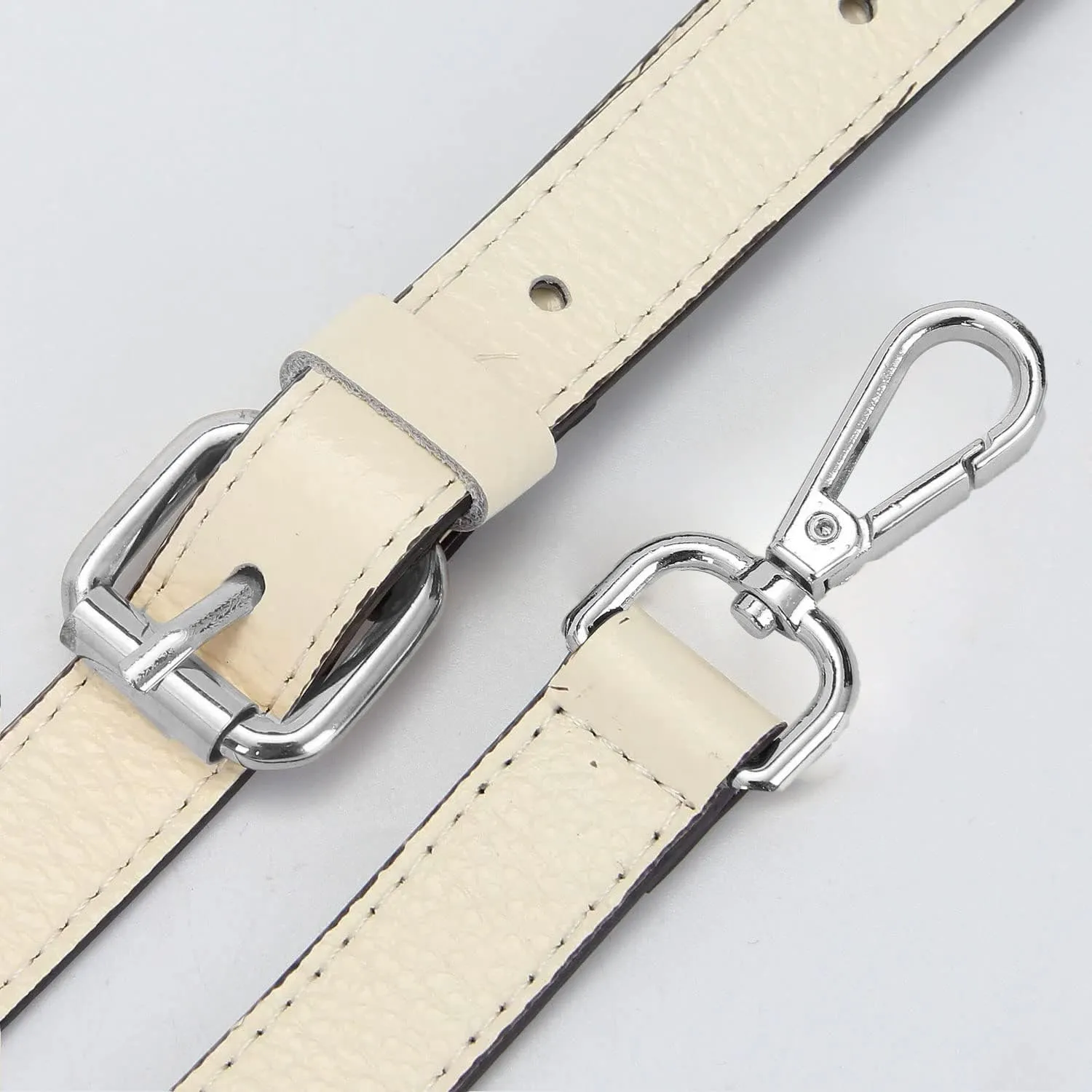 Full Grain Leather Adjustable Replacement Cross Body Purse Shoulder Strap Handbag Bag Wallet, 2/3 Wide(Beige-Silver Lock)