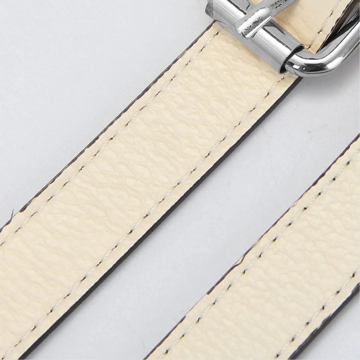 Full Grain Leather Adjustable Replacement Cross Body Purse Shoulder Strap Handbag Bag Wallet, 2/3 Wide(Beige-Silver Lock)