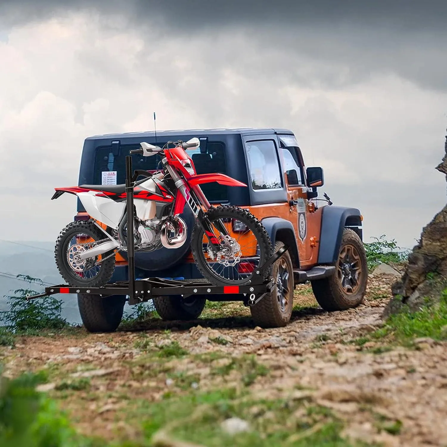 Hitch Mount Dirt Bike Carrier Rack Motorcycle Carrier with Loading Ramp and 2" Receiver, Height Adjustable