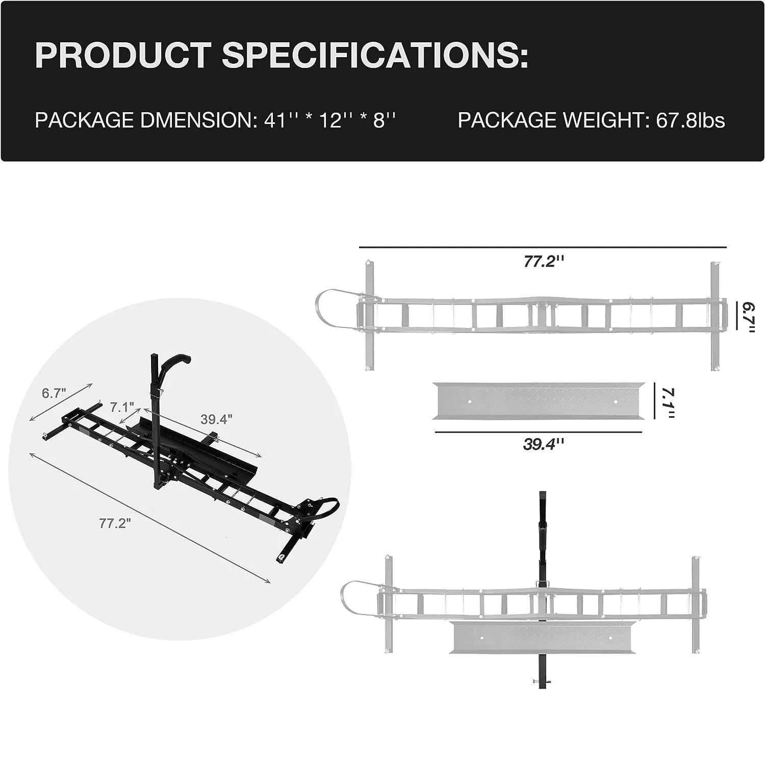 Hitch Mount Dirt Bike Carrier Rack Motorcycle Carrier with Loading Ramp and 2" Receiver, Height Adjustable