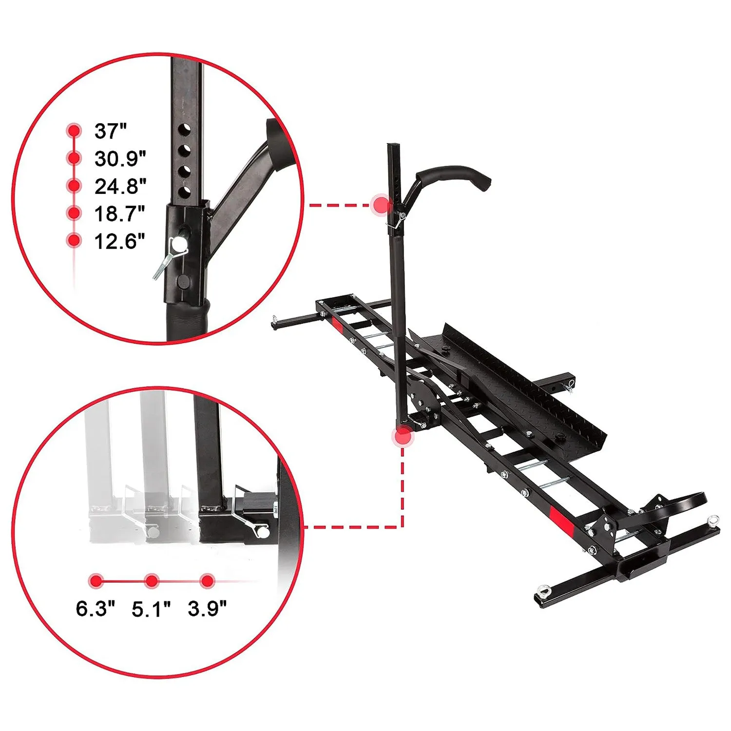 Hitch Mount Dirt Bike Carrier Rack Motorcycle Carrier with Loading Ramp and 2" Receiver, Height Adjustable