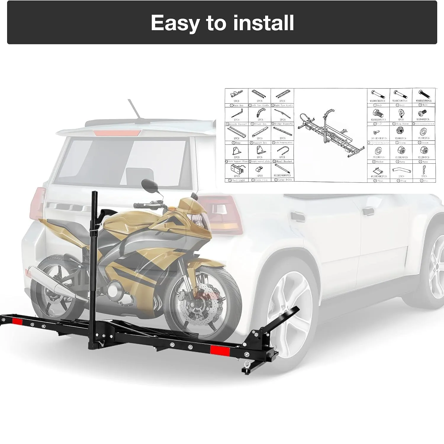 Hitch Mount Dirt Bike Carrier Rack Motorcycle Carrier with Loading Ramp and 2" Receiver, Height Adjustable