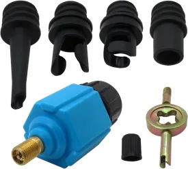 Inflatable Pump Air Valve Converter with 4 Air Valve Nozzles for Inflatable Boat, Stand Up Paddle Board, Inflatable Bed - Blue