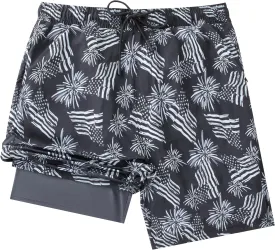 Men Swim Trunks with Compresssion Liner 7 Inch Inseam Board Shorts 2-in-1 Bathing Suit with Zipper Pockets