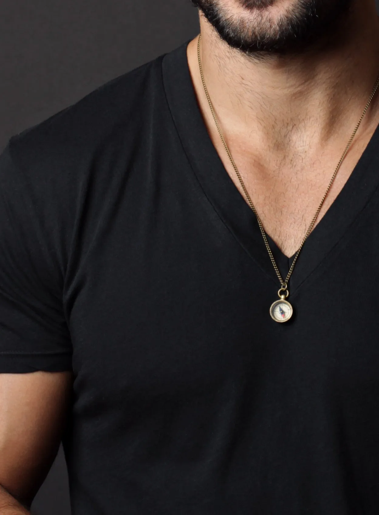 Miniature Antiqued Compass Necklace for Men