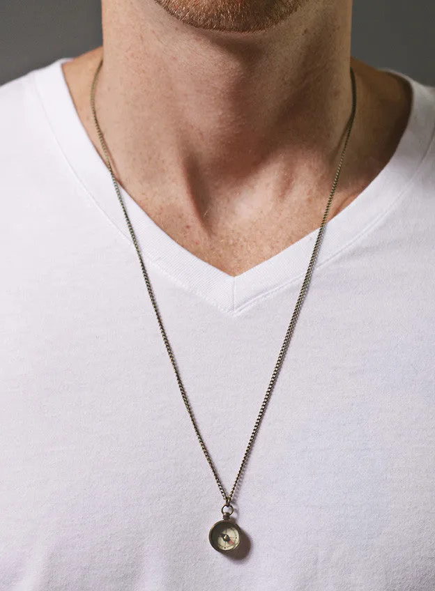 Miniature Antiqued Compass Necklace for Men