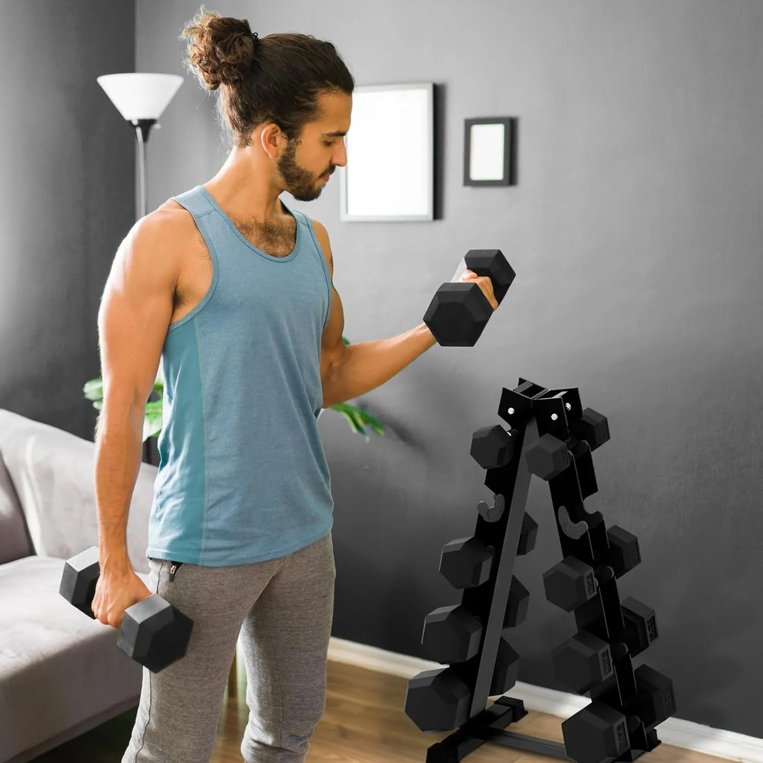 RITFIT 300/350/450/200/210 LB Rubber Hex Dumbbells Set with Optional Dumbbell Rack, Multi Weight Set to Choose, Ideal for Home Gym and Fitness