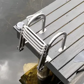 Swimming Pool Dock Ladder Marine Yacht Boat Ladders 4 Step Folding Removable, Heavy Duty Pontoon Ladder Extension Swimming Pool Ladder with Wide Pedal, Rear Entry Telescoping Ladder