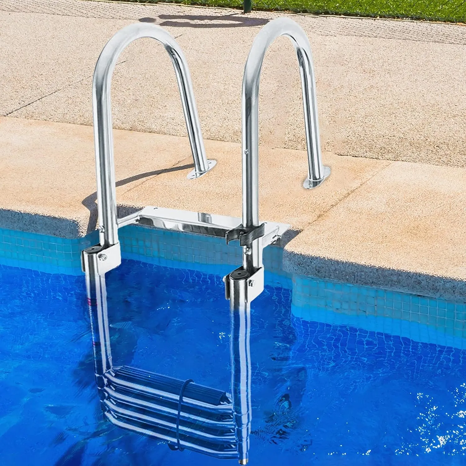 Swimming Pool Dock Ladder Marine Yacht Boat Ladders 4 Step Folding Removable, Heavy Duty Stainless Steel Telescoping Pontoon Ladders, Swimming Pool Ladder/Rear Entry Marine Ladder with Handles