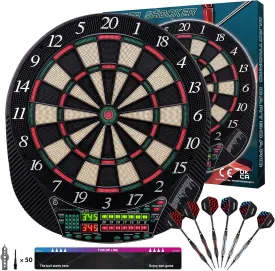 Turnart Electronic Dart Board - Dart Board Electronic Scoreboard for 16 Players - 6 Darts Plastic Tips 50 Soft Tips LED Display Power Adapter Throw Line