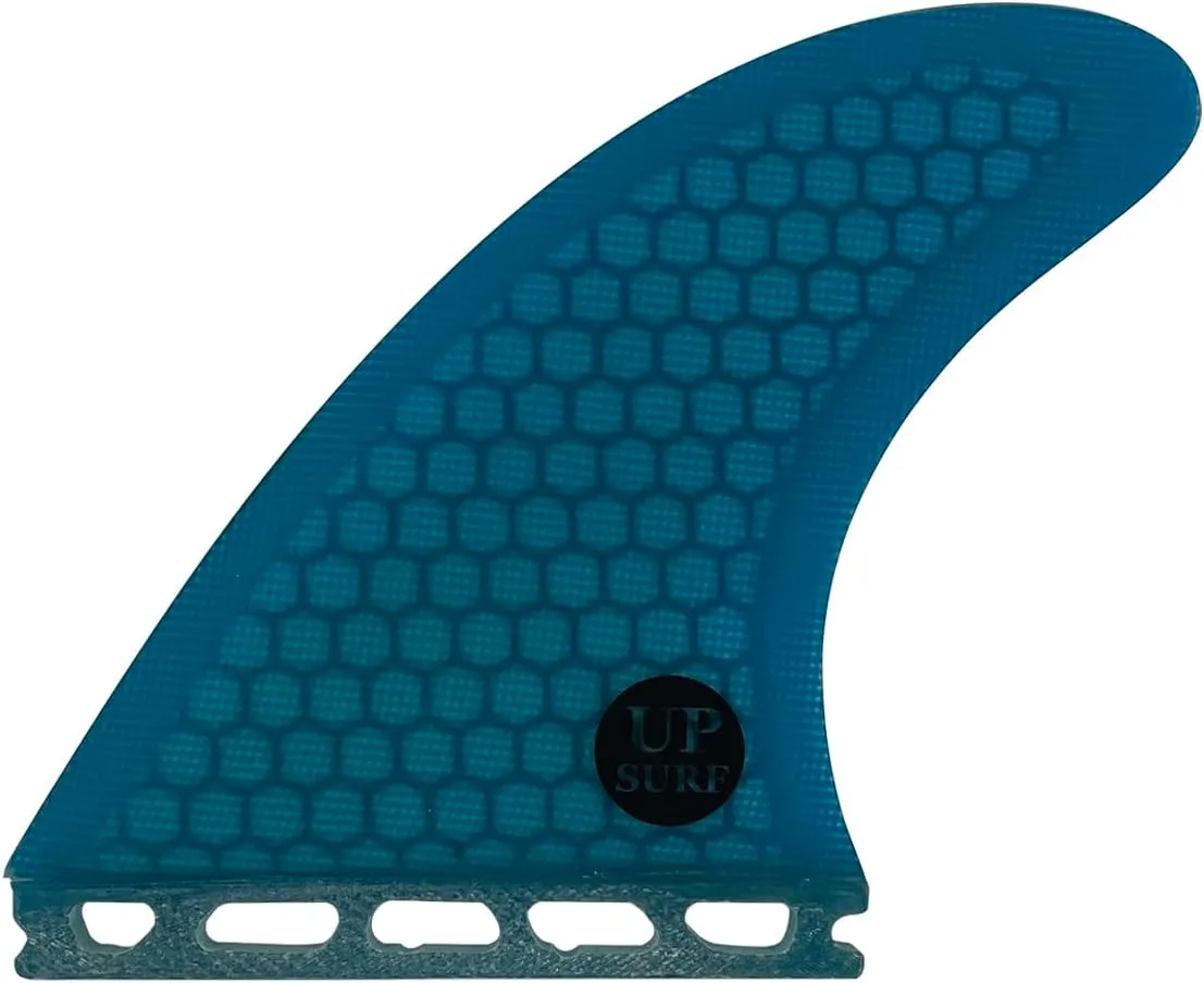UPSURF Surfboard Tri Fin Single Tab M Size Fiberglass Honeycomb Surfboard Fin G5 Thruster Set(White/Blue/Orange)