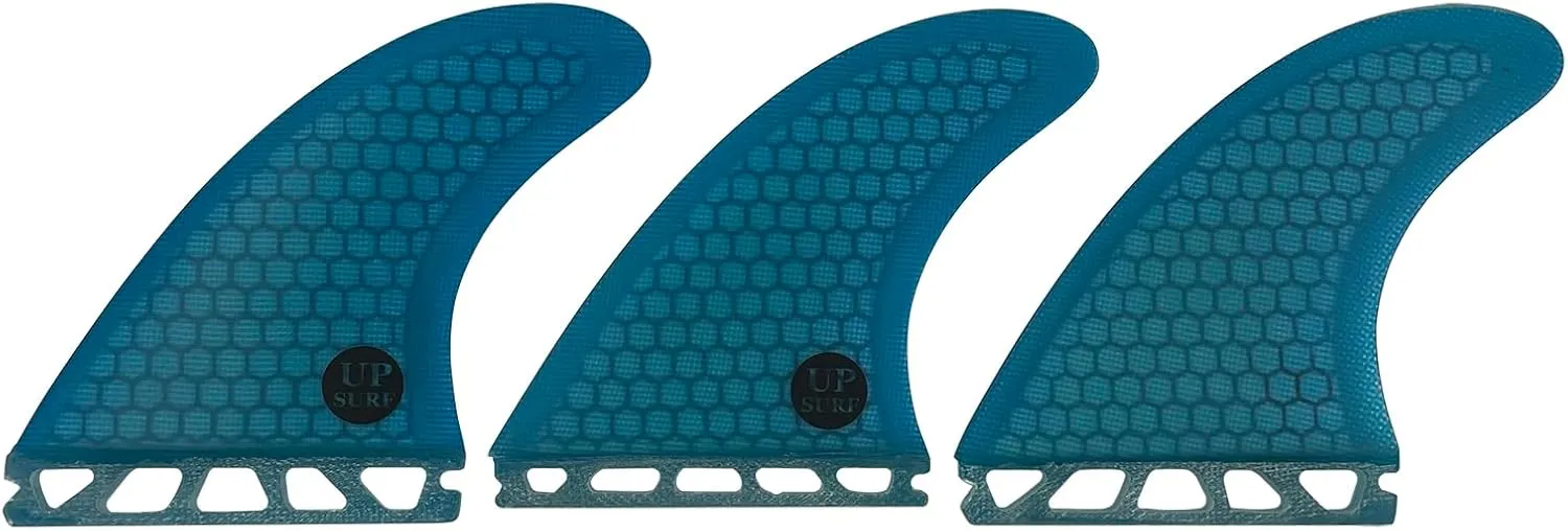 UPSURF Surfboard Tri Fin Single Tab M Size Fiberglass Honeycomb Surfboard Fin G5 Thruster Set(White/Blue/Orange)