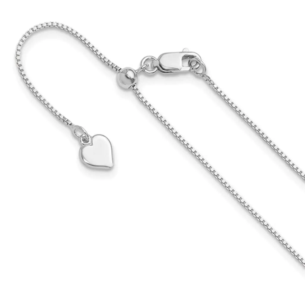 White Sterling Silver 0.85 MM Box Adjustable Chain 30" Long