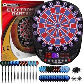 WIN.MAX Electronic Dart Board Soft Tip Dartboard Set LED Displays 3 Languages with 12 Darts 100 Tips Power Adapter