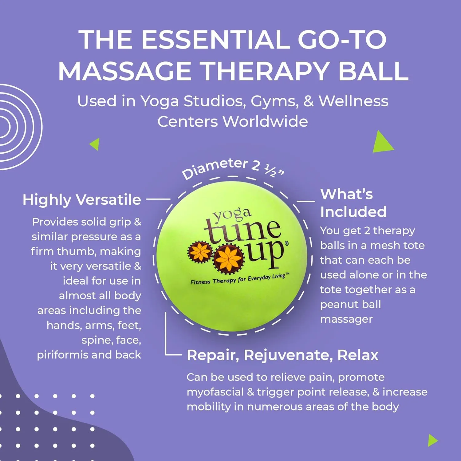 YOGA TUNE UP Therapy Balls in Tote by Tune Up Fitness - Massage Balls for Trigger Point, Pressure Point & Myofascial Release - Use as Single or Peanut Ball for Pain Relief & Relaxation (Apple Green)