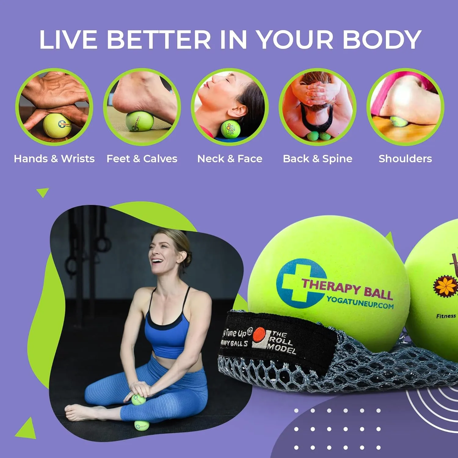 YOGA TUNE UP Therapy Balls in Tote by Tune Up Fitness - Massage Balls for Trigger Point, Pressure Point & Myofascial Release - Use as Single or Peanut Ball for Pain Relief & Relaxation (Apple Green)