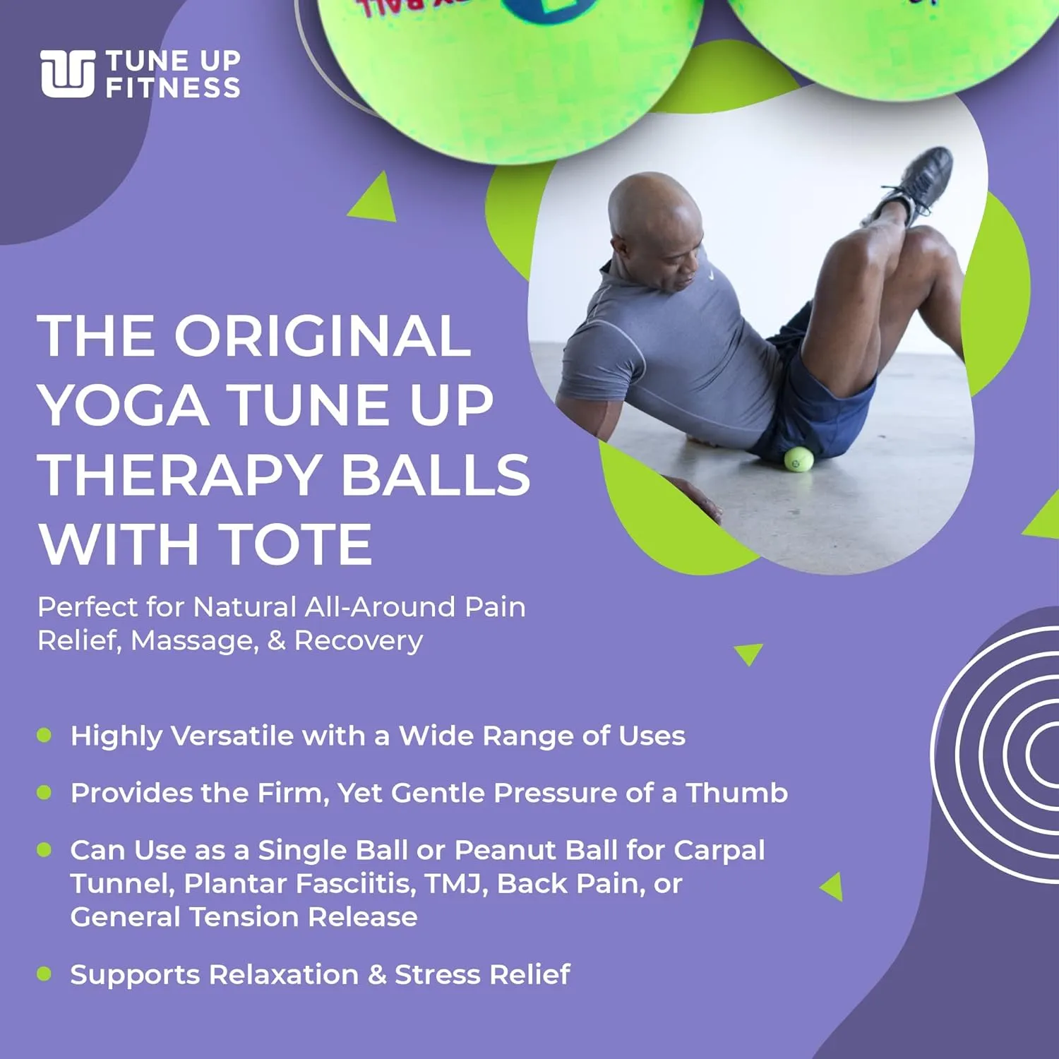 YOGA TUNE UP Therapy Balls in Tote by Tune Up Fitness - Massage Balls for Trigger Point, Pressure Point & Myofascial Release - Use as Single or Peanut Ball for Pain Relief & Relaxation (Apple Green)