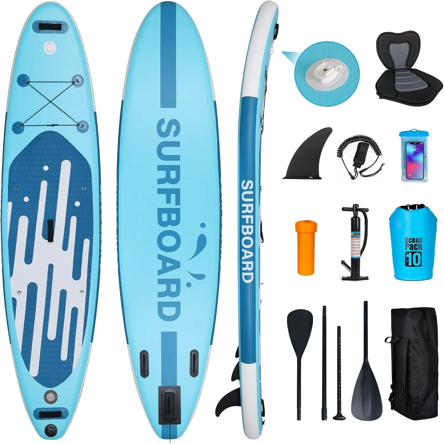 YUSING Inflatable Stand Up Paddle Board with Kayak Seat, Non-Slip Deck SUP Paddle Board with Premium Kayak, Portable Standing Boat for Youth & Adult