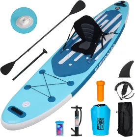 YUSING Inflatable Stand Up Paddle Board with Kayak Seat, Non-Slip Deck SUP Paddle Board with Premium Kayak, Portable Standing Boat for Youth & Adult